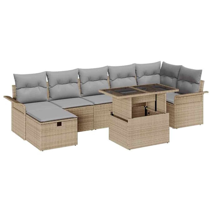 vidaXL Tuin Sofa Set 8 st Beige poly rattan