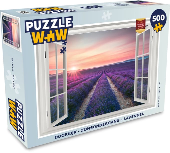 Puzzel Doorkijk - Zonsondergang - Lavendel - Legpuzzel - Puzzel 500 stukjes