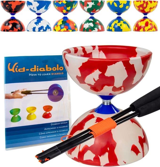 Diabolo Jongleerset - Jongleer Speelgoed - Circus Vaardigheden - Vaste As Ontwerp - Medium Grootte - Rood Wit