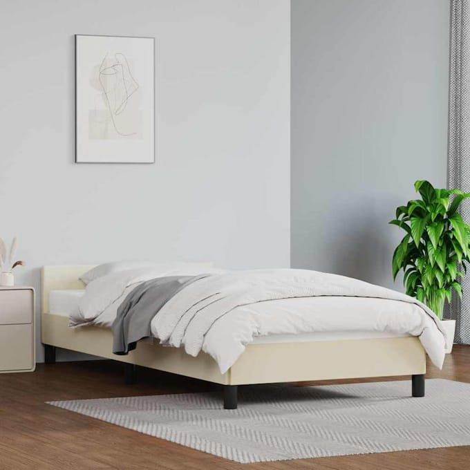 vidaXL - Bedframe - met - hoofdeinde - zonder - matras - 90x190 - cm - crèmekleurig