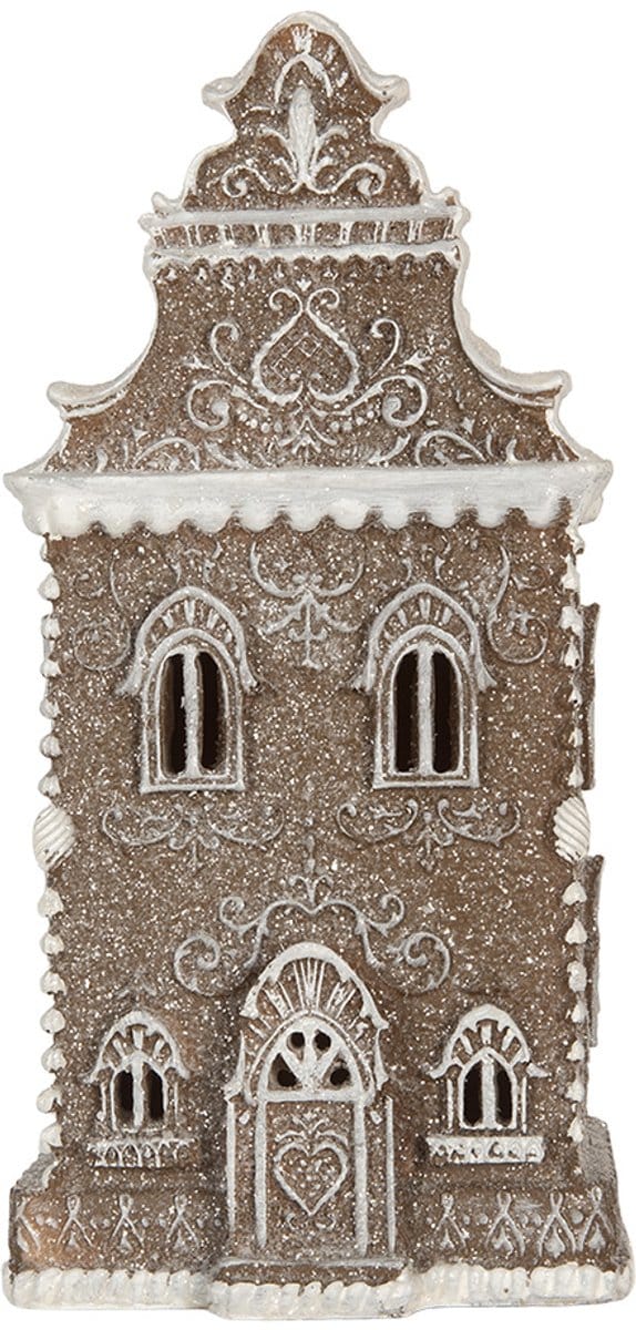 Clayre & Eef Gingerbread house met LED 12x11x25 cm Bruin Kunststof