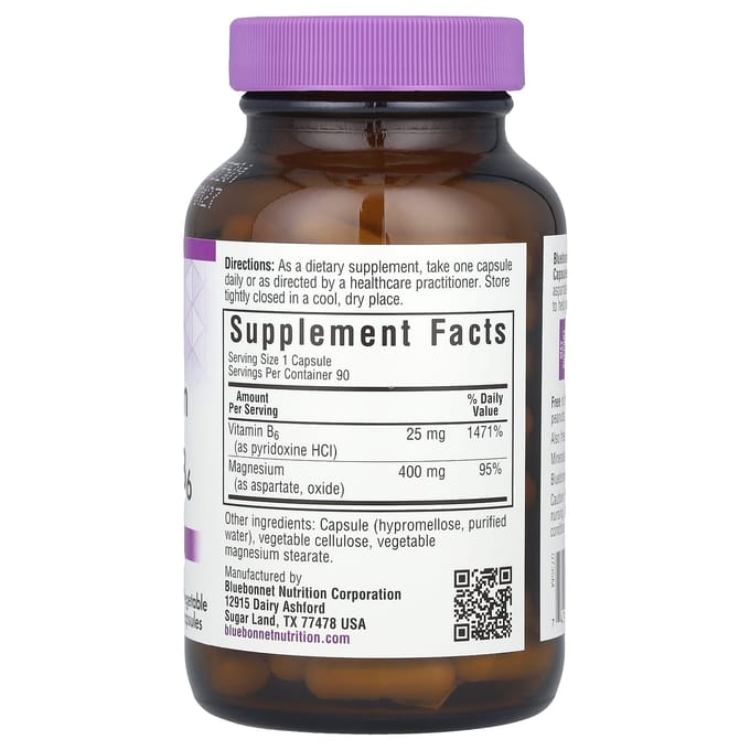 Bluebonnet Nutrition, Magnesium & B6, 90 Veggie Capsules