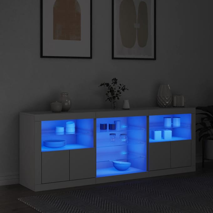 vidaXL - Dressoir - met - LED-verlichting - 181,5x37x67 - cm - wit