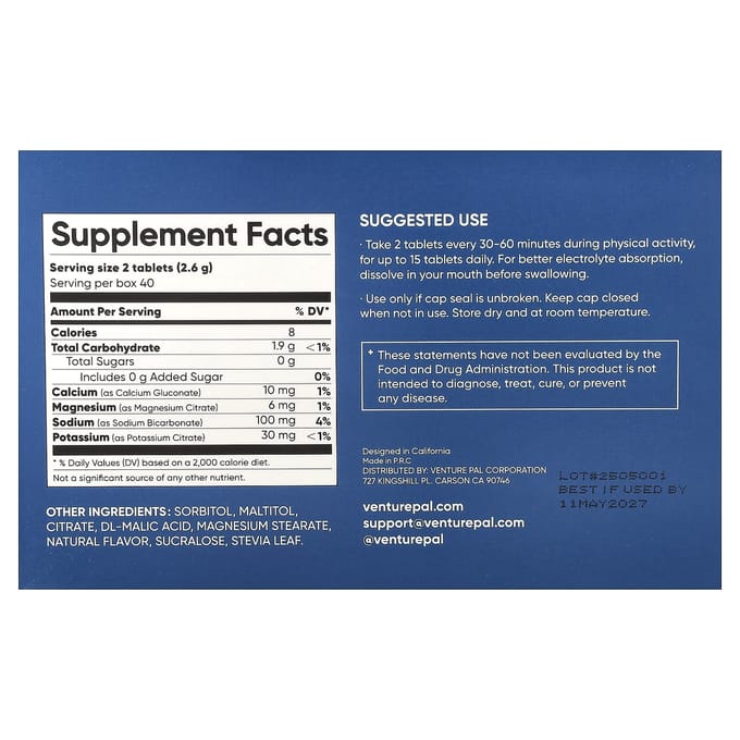 Venture Pal, Snel Oplosbare Elektrolyttabletten, Variëteitenpakket, 80 Tabletten