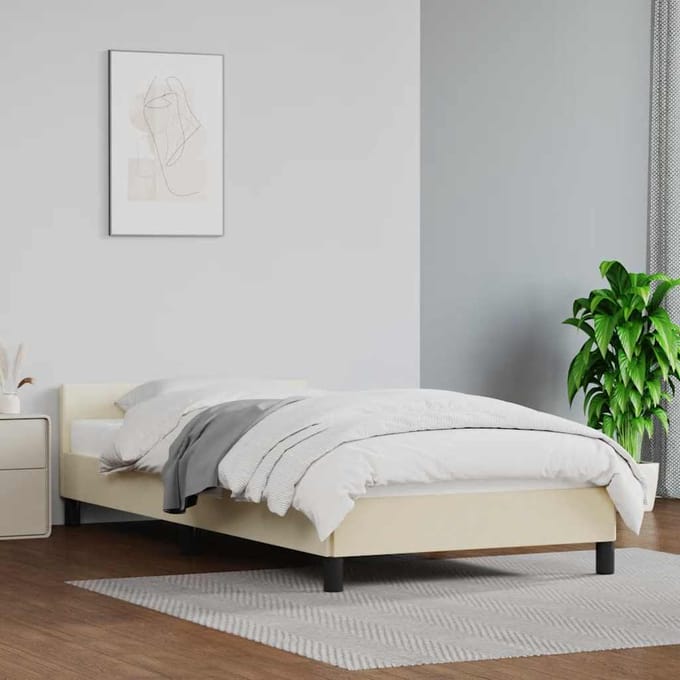 vidaXL - Bedframe - met - hoofdeinde - zonder - matras - 80x200 - cm - crèmekleurig