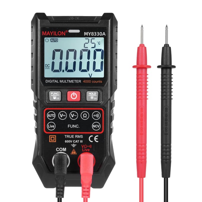 MAYILON Digitale multimeter spanningstester 4000 tellingen TRMS automatische handmatige bereik multitester zwart