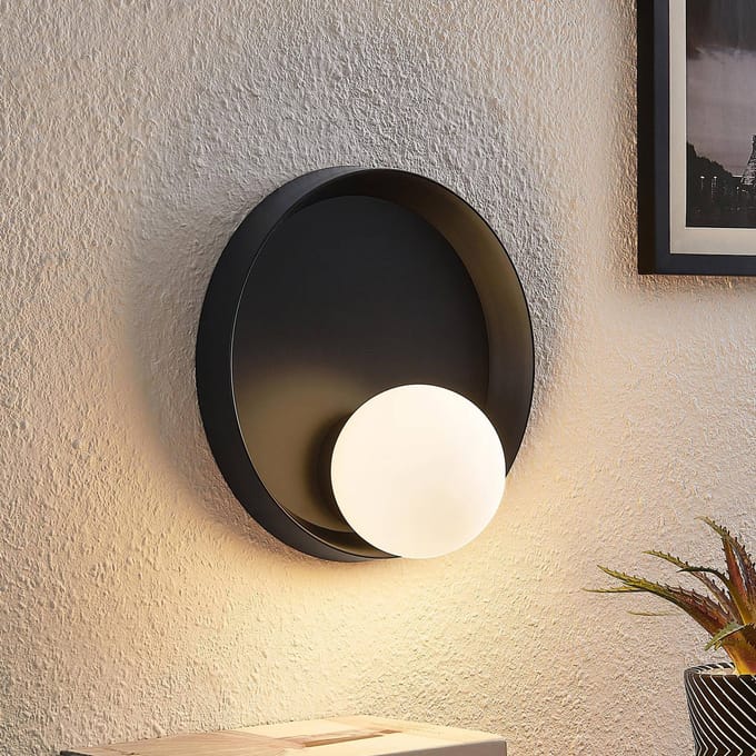 Lucande - Wandlamp design - 1licht - ijzer, glas - G9 - zwart mat, opaal wit