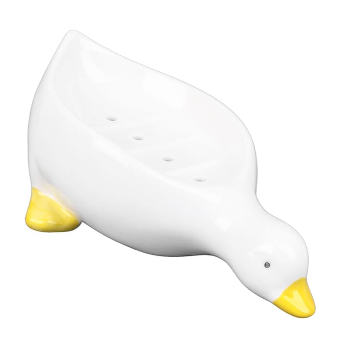 Eend Keramische Zeepbakje Schattige Eend Dier Vorm Zelfafwaterende Zeephouder met Afvoer voor Douche white