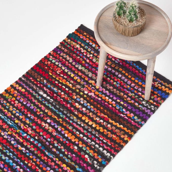 Homescapes Patchwork vloerkleed Folk 66x200 cm – handgeweven loper met kleurrijke strepen