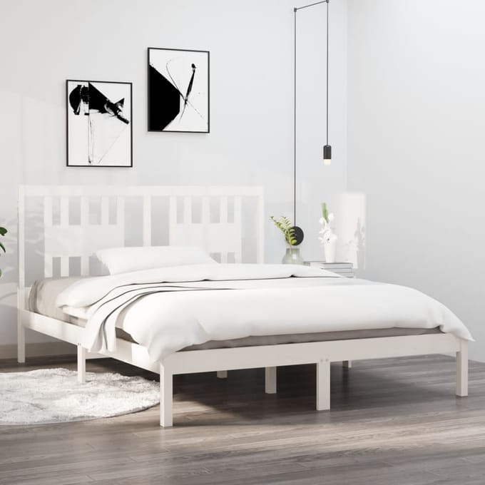 vidaXL - Bedframe - massief - grenenhout - wit - 140x200 - cm