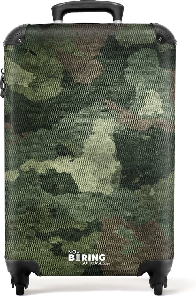 NoBoringSuitcases.com® - Koffer camouflage groen - Trolley - 55x35x25