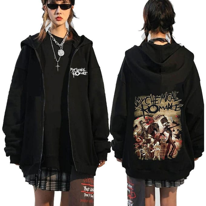 Chemical Romance Mcr Dode Rits Trui Zwart Parade Punk Emo Rock Rits Sweatshirt Mannen L