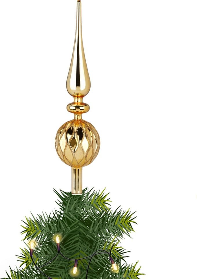 Inge Christmas piek - 1x - goud - glas - 31 cm - gedecoreerd - kerstboom topper - kerstversiering - kerstboomversiering
