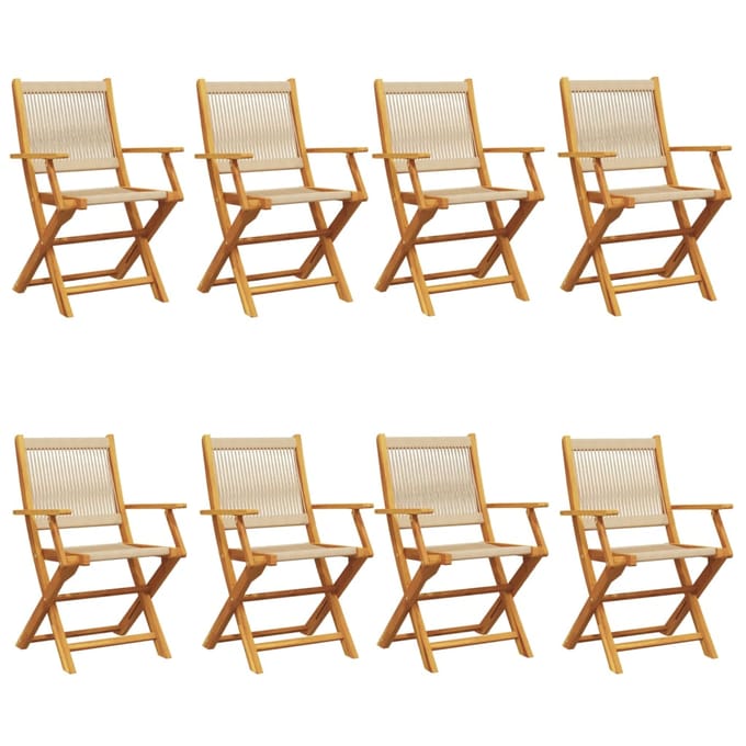vidaXL - Opklapbare - stoelen, - 8 - stuks, - beige, - massief - acaciahout
