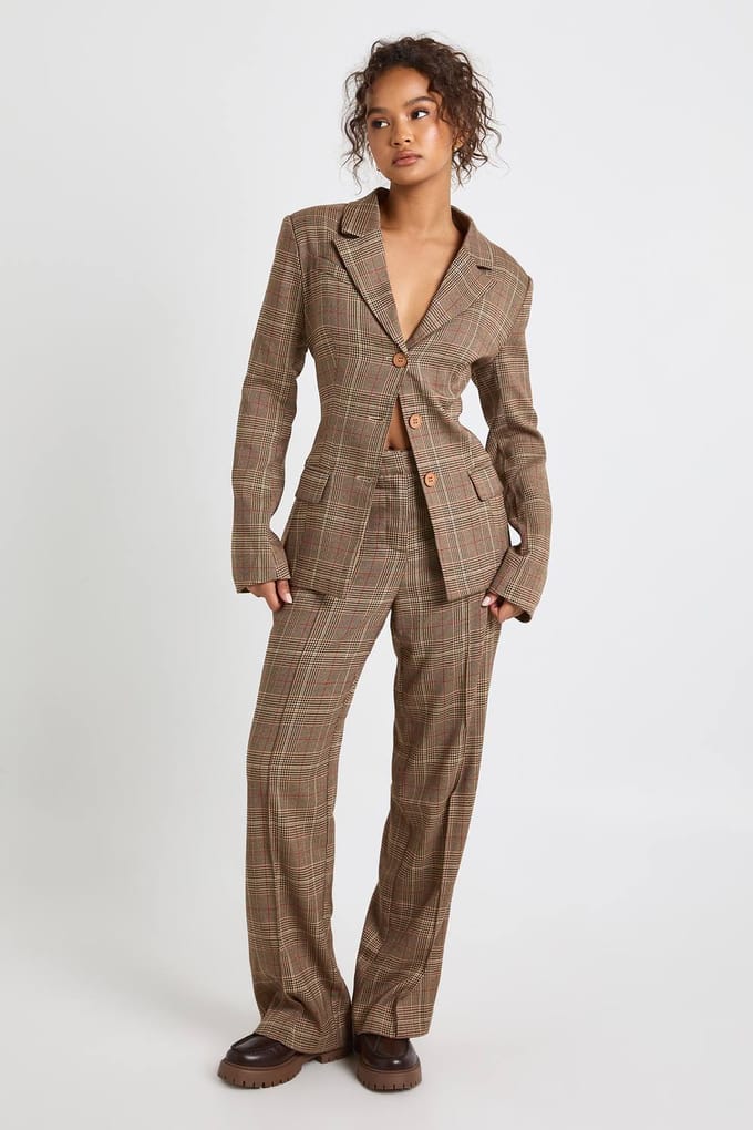 boohoo Dames Rechte Broek met Naaddetail | Bruin | Maat: 38