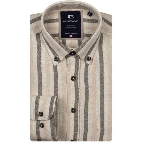 Giordano Overhemd Brando Soft Mélange Flanel Stripe Herringbone Donker Bruin / male