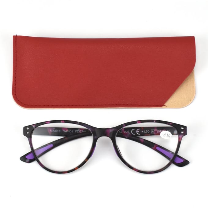 Lilly&June trendy lichtgewicht leesbril Gemeleerd havanna Cerise lila +2