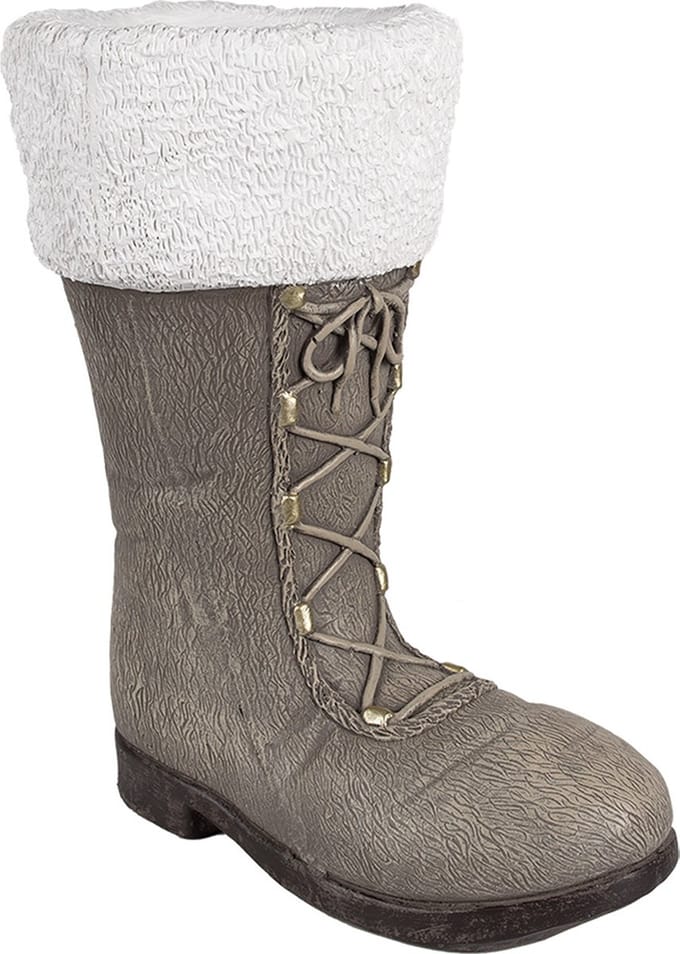 Clayre & Eef Kerstdecoratie Beeld Laars 37x23x43 cm Grijs Keramisch materiaal