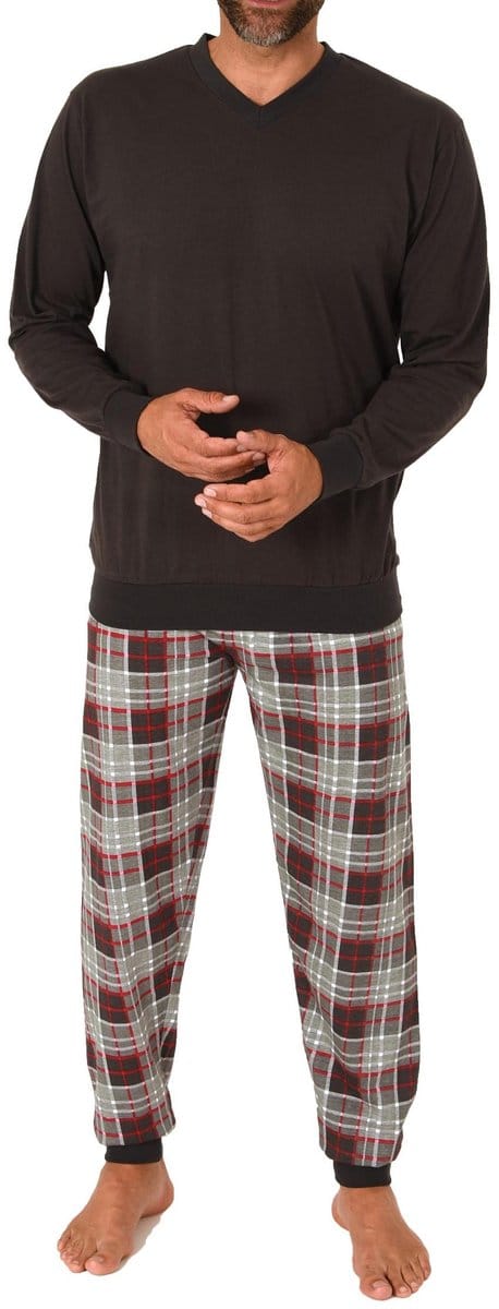 Normann herenpyjama met lange mouwen en geruite jersey broek