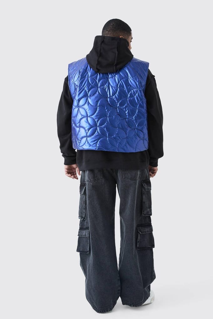 Plus Metallic Gewatteerd Gilet | Blue | Size 2XL