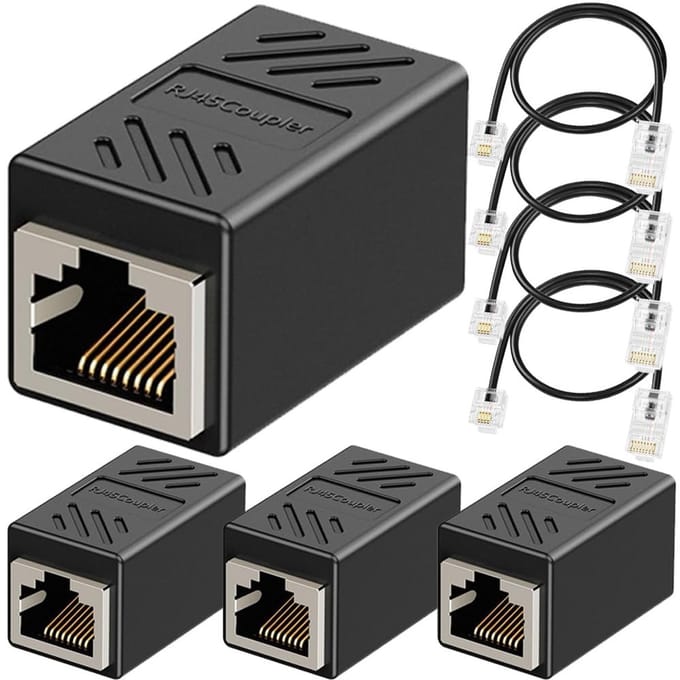 Phone Jack naar Ethernet Adapter Connector - RJ11 naar RJ45 - 4 Stuks - Zwart