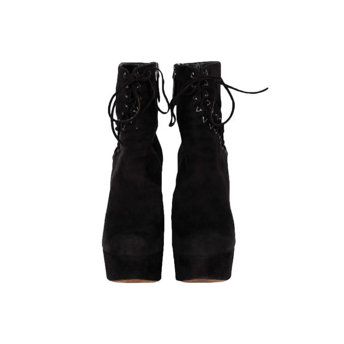 Zwarte Suède Veterschoenen Corset Booties - '20s