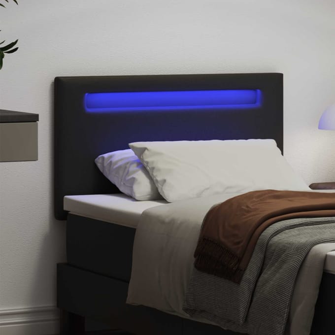 vidaXL - LED - Hoofdbord - Zwart - Kunstleer