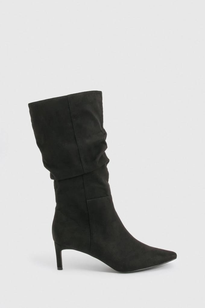 boohoo Dames Geruched kniehoge stiletto laarzen | Black | Maat: 8