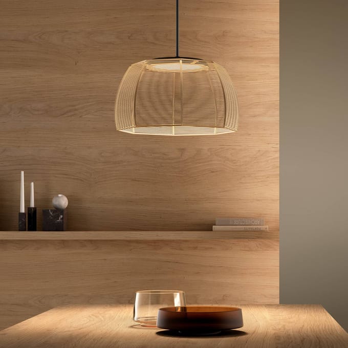 Bover LED hanglamp Tanit, Ø 43 cm, zwart/beige, stof