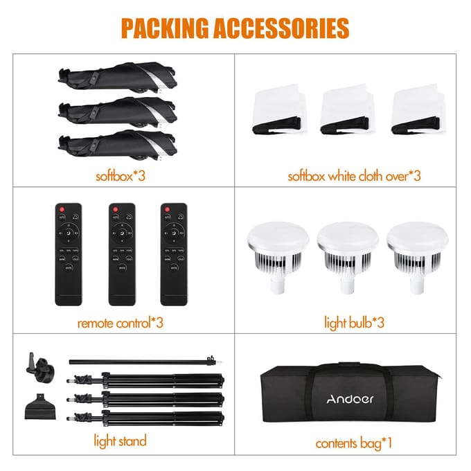 Andoer Studio Fotografie Light Kit Softbox Verlichtingsset met 85W 2800K5700K Bicolor Temperatuur EU Plug black