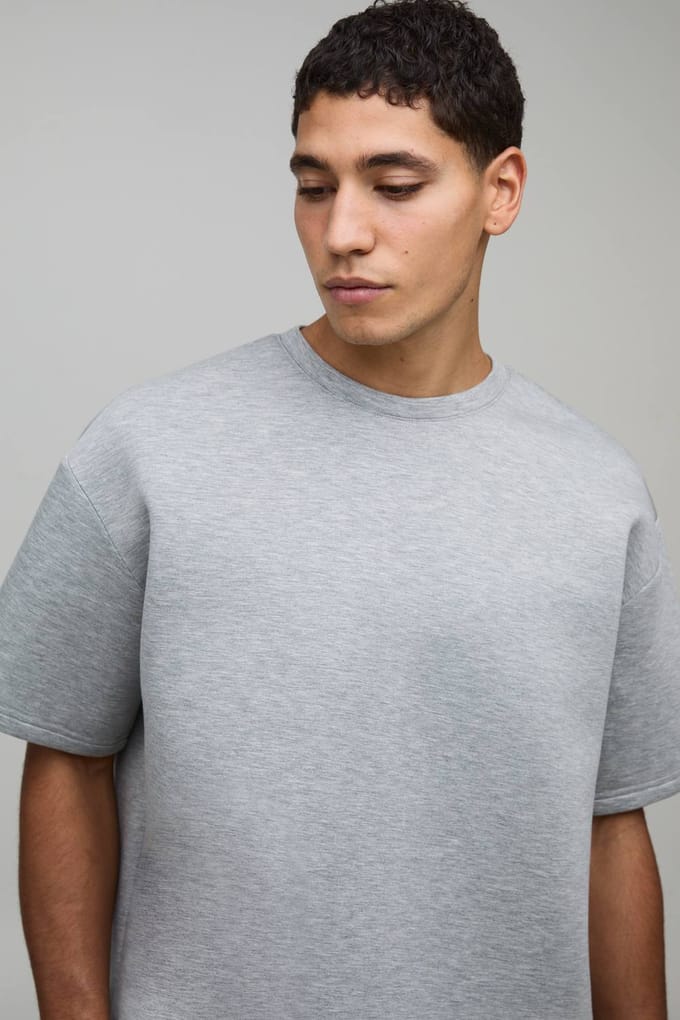Oversized Boxy Bonded Scuba T-shirt & Ontspannen Short Set | Grey Marl | Size Medium