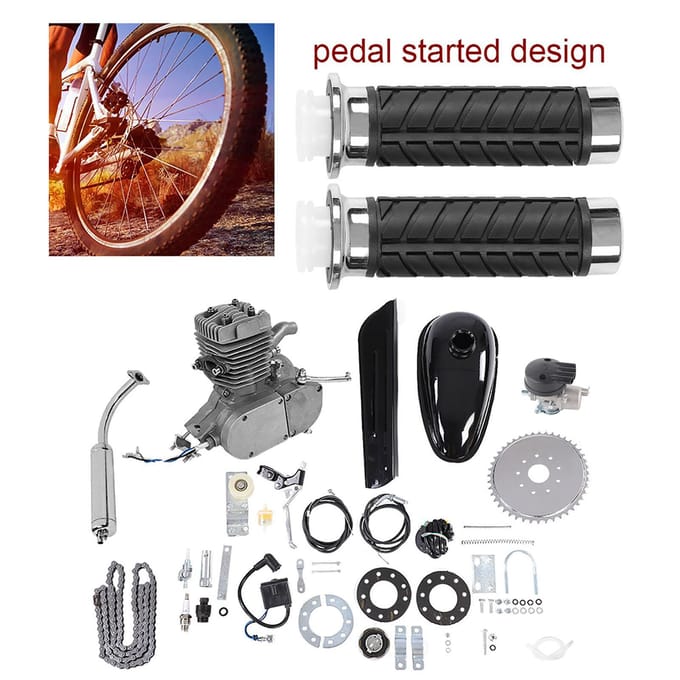 50CC Fietsmotor Kit 2?Tweetakt Benzinemotor Gemotoriseerde Fiets Kit gray