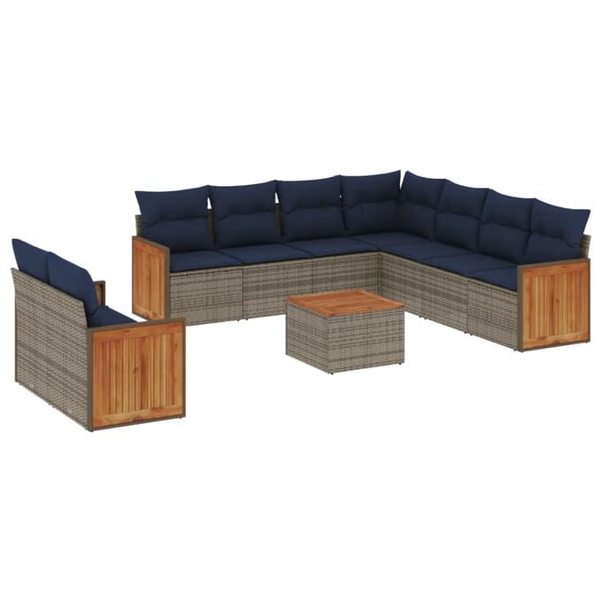 vidaXL - 10-delige - tuinbankset - met - kussens, - grijs - polyrotan
