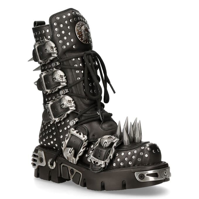 New Rock zwart lederen gotische laarzen met studs-1535-S1