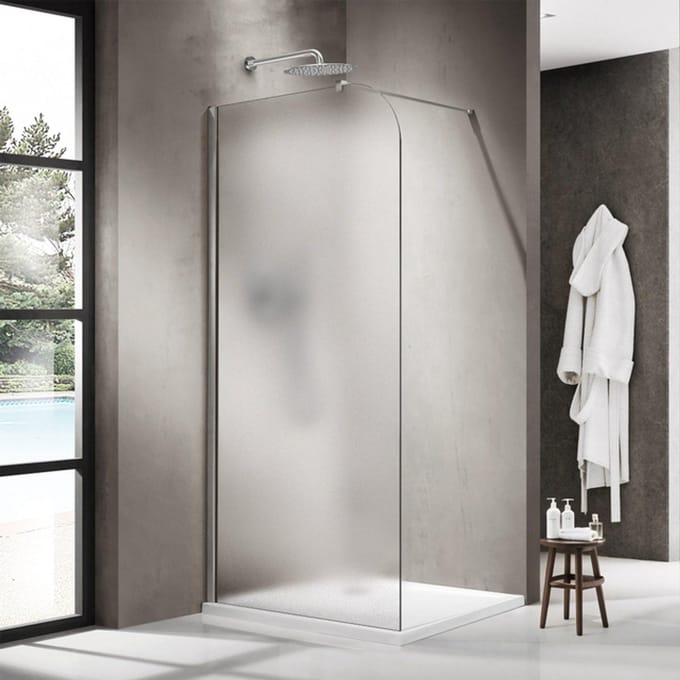 FugaFlow Eccelente Vetro Inloopdouche - 110x200cm - afgeronde glaswand - links - mat glas - wandarm - Chroom