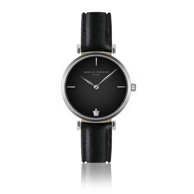Lederen horloge voor vrouwen Amelia Parker Night Shore Black