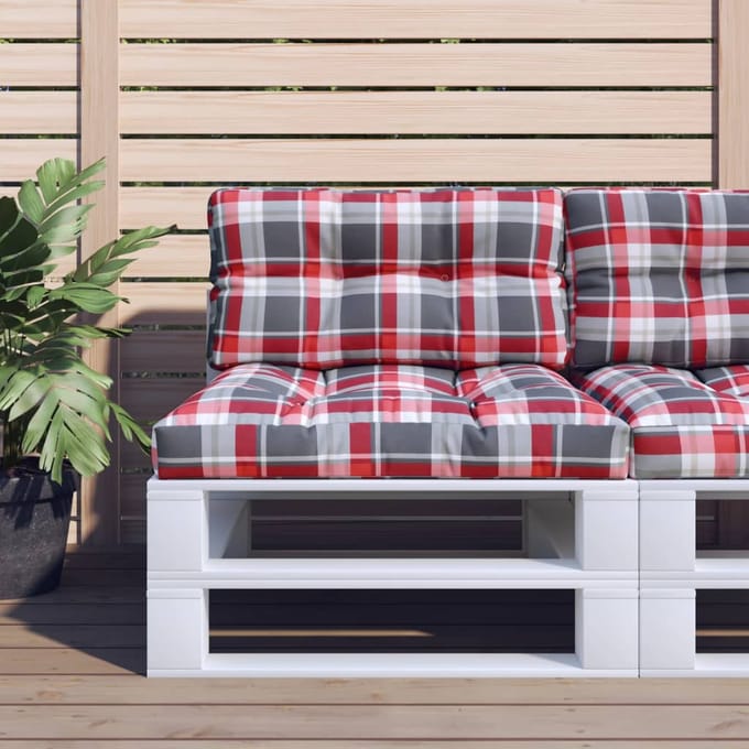vidaXL - Palletkussens - 2 - st - stof - ruitpatroon - rood