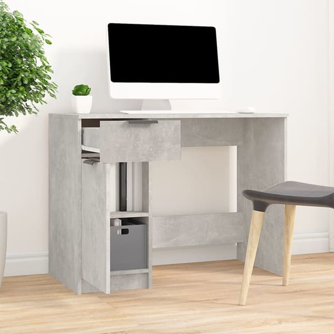 vidaXL - Bureau - 100x50x75 - cm - bewerkt - hout - betongrijs