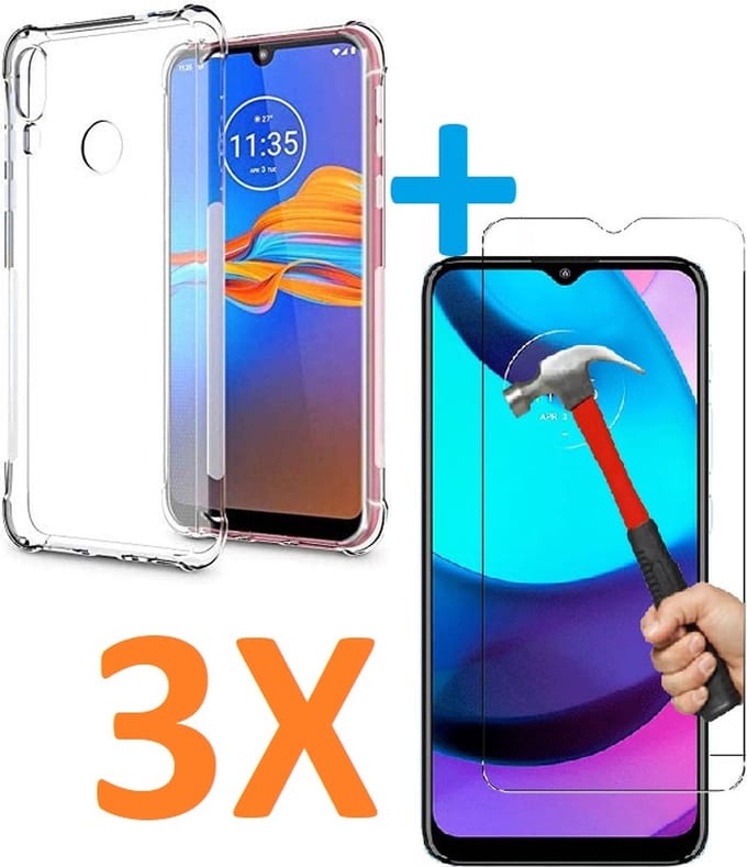 Shockproof Soft TPU hoesje Silicone Case Geschikt voor: Motorola Moto E6S & Moto E6i met 3X Tempered glas Screen Protector