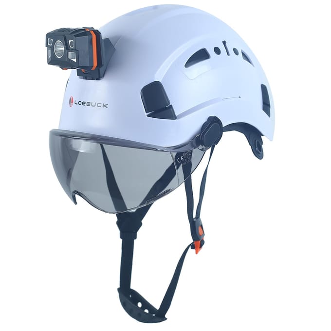 LOEBUCK Veiligheidshelm met Veiligheidsbril & LED Koplamp, Industriële Veiligheidshelm voor Bouwwerkzaamheden 53-64cm