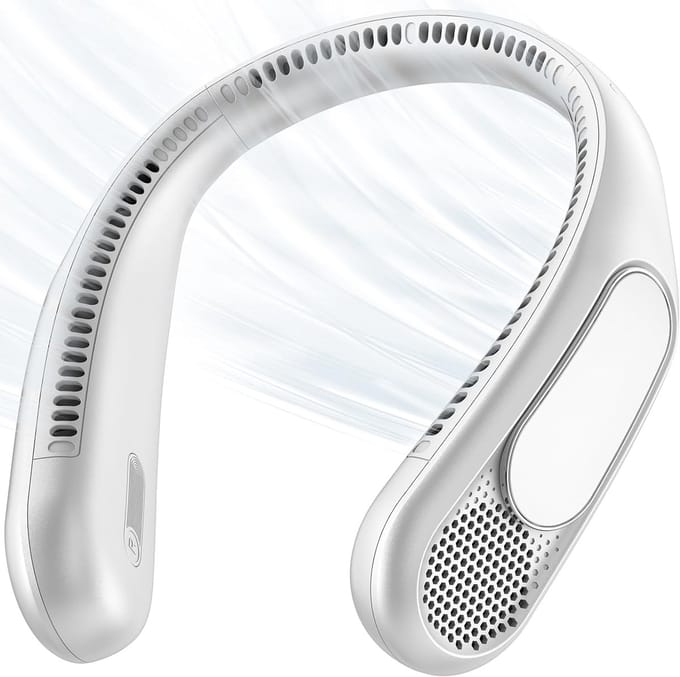 Ventilator - Nekventilator - USB-ventilator met 360° Luchtstroom - 3 Standen - Handsfree - Voor Kantoor en Reizen - Wit