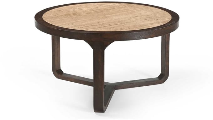 Starfurn Salontafel Morris - Rond Hout/Travertin - 75x75x42cm