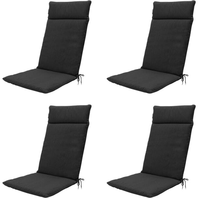 Madison - Tuinstoelkussen Hoge Rug Black canvas eco+ - Ca. 120x50 cm - Set van 4