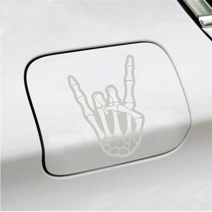 Bumpersticker - Rock N Roll Skelet - 10 X 14,4 - Zilver