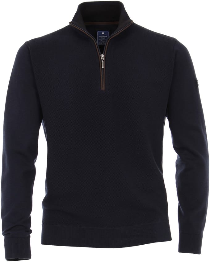 Redmond heren trui katoen - schipperstrui met rits - donker blauw