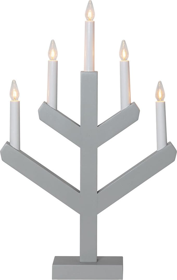 Star Trading kandelaar 'Vinga' van hout, grijs, 5 LED-kaarsen, E10-lamp, H 50 cm, B 32 cm