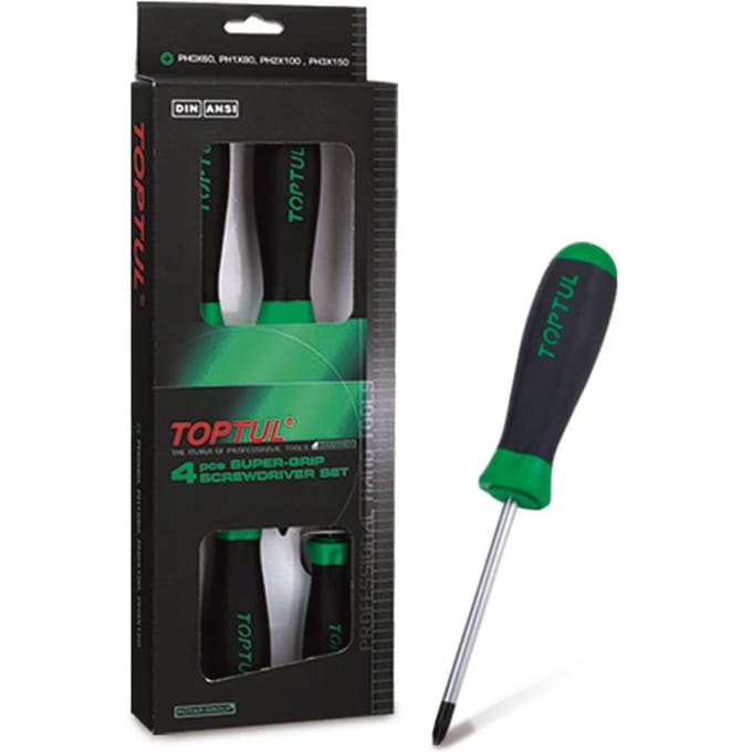 Kruiskopschroevendraaierset TOPTUL 4 Stk(PH0x60,PH1x80,PH2x100,PH3x150)