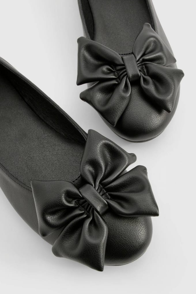 boohoo Dames Bow Round Toe Ballerina | Zwart | Maat: 41