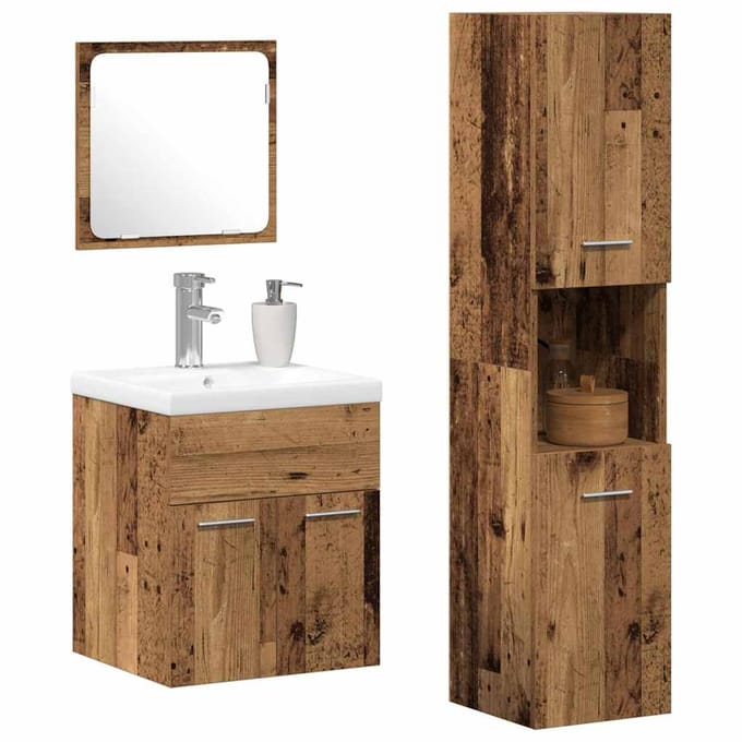 vidaXL - Badkamermeubel - Set - 4 - st - Oudhout - Bewerkt - hout