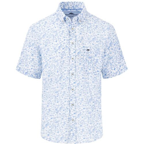 Fynch-Hatton Overhemd Linnen Subtle Floral Pattern Short Sleeve Button-Down Summer Breeze / male